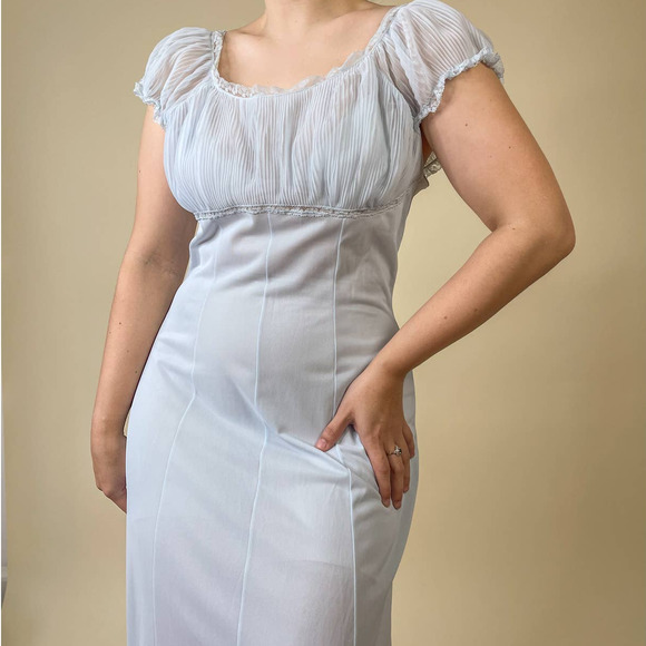 Vintage Other - 70s Vintage Aqua Blue Sheer Nylon Nightgown slip